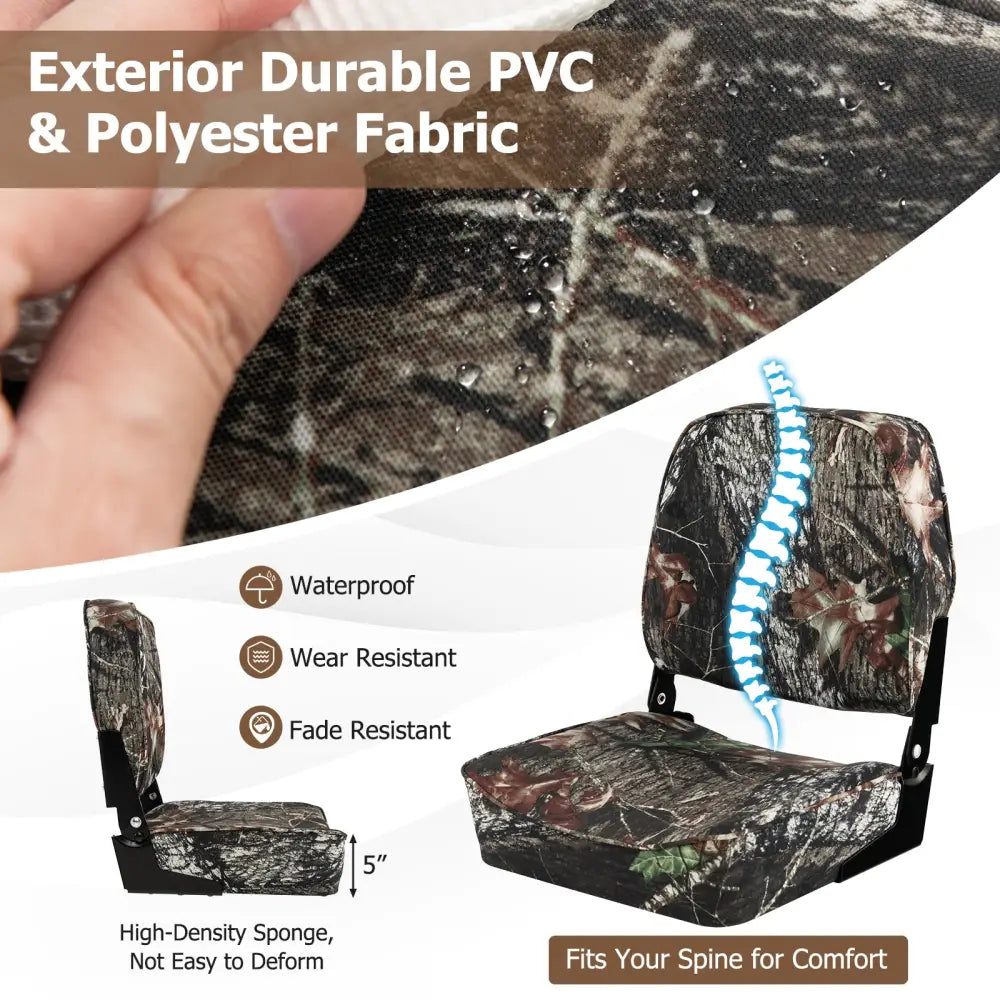 2-Piece Folding Boat Seat Set with Sponge Padding-Camouflage - Camouflage - Water Sports