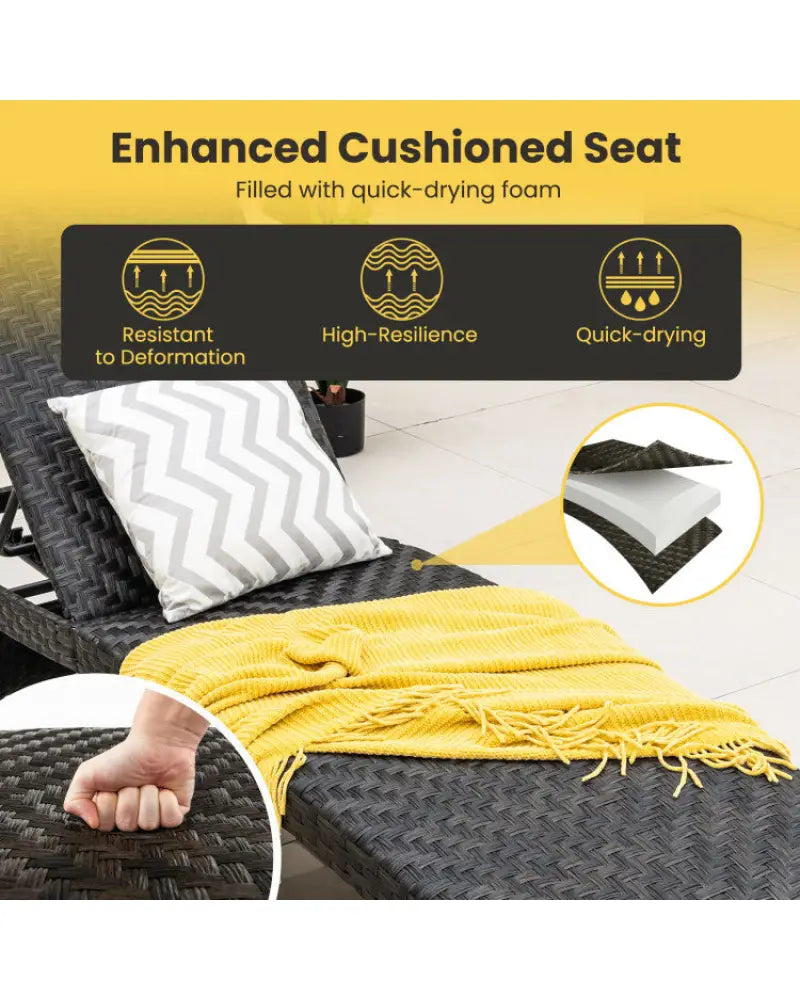 2-Piece Folding Padded Rattan Patio Chaise Lounge with Side Table Set - Outdoor Chaise Lounges
