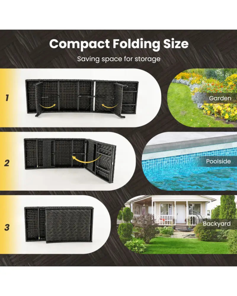 2-Piece Folding Padded Rattan Patio Chaise Lounge with Side Table Set - Outdoor Chaise Lounges