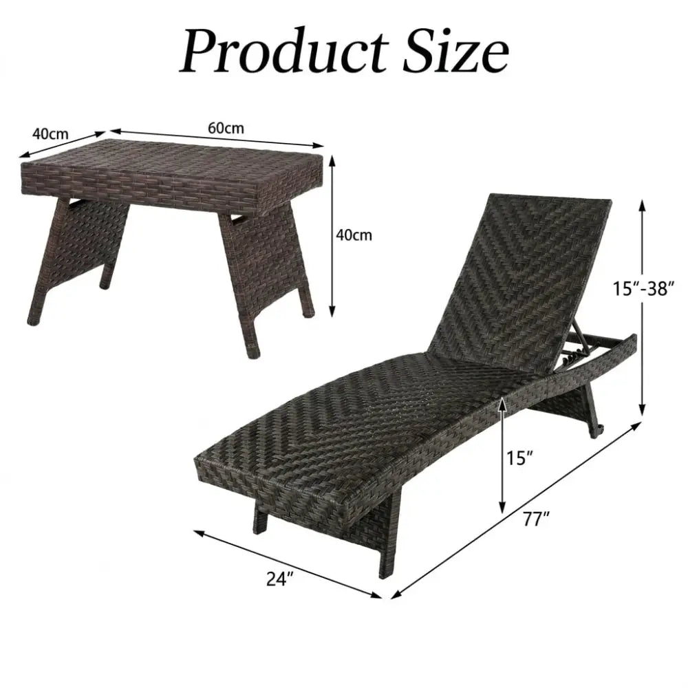 2-Piece Folding Padded Rattan Patio Chaise Lounge with Side Table Set - Outdoor Chaise Lounges