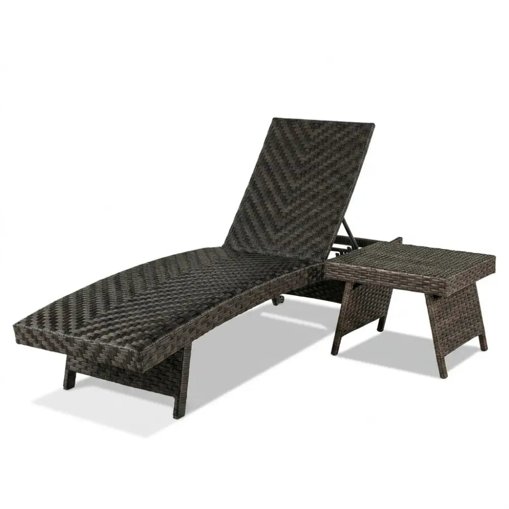 2-Piece Folding Padded Rattan Patio Chaise Lounge with Side Table Set - Outdoor Chaise Lounges