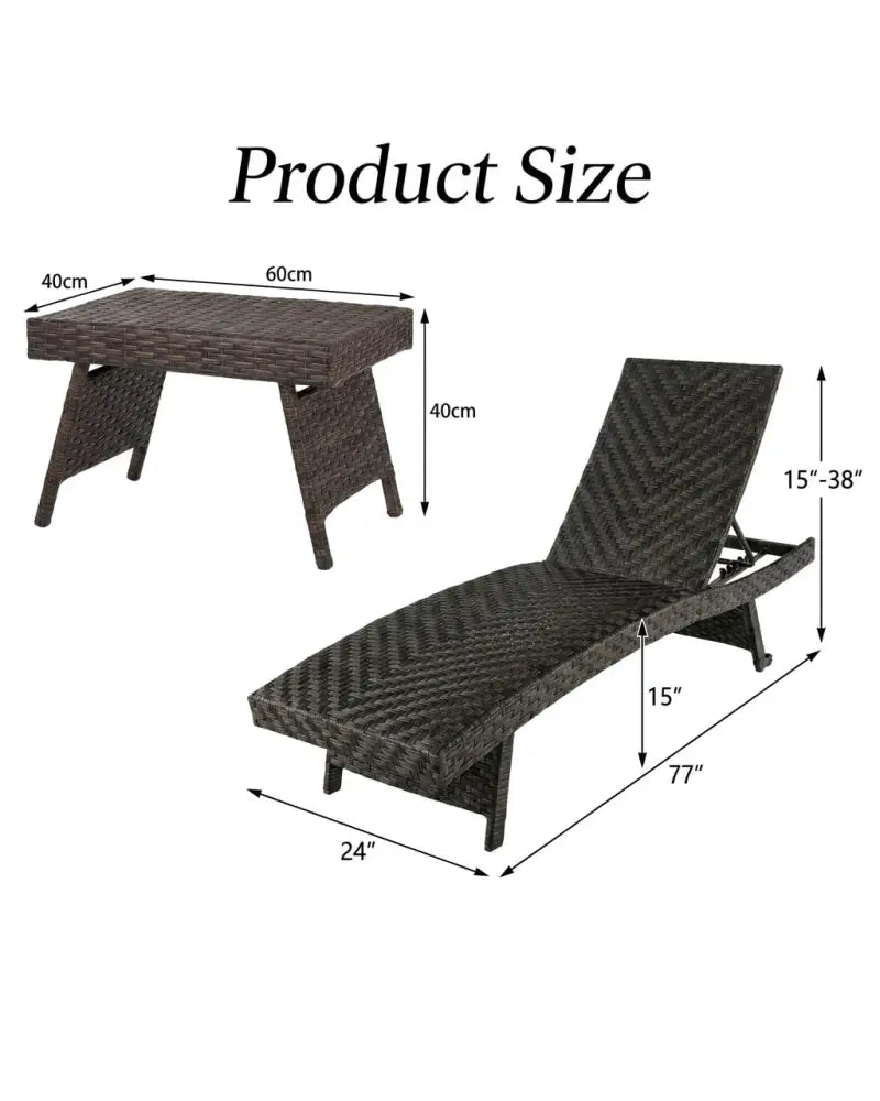 2-Piece Folding Padded Rattan Patio Chaise Lounge with Side Table Set - Outdoor Chaise Lounges
