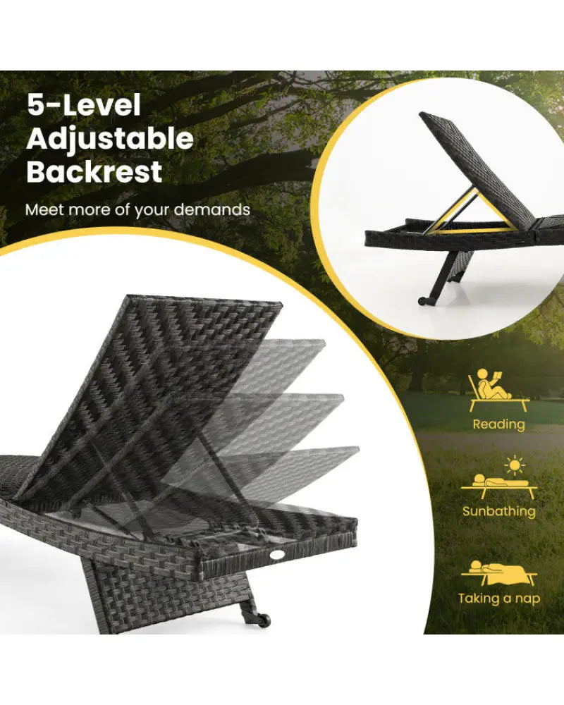 2-Piece Folding Padded Rattan Patio Chaise Lounge with Side Table Set - Outdoor Chaise Lounges