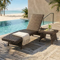 2-Piece Folding Padded Rattan Patio Chaise Lounge with Side Table Set - Outdoor Chaise Lounges