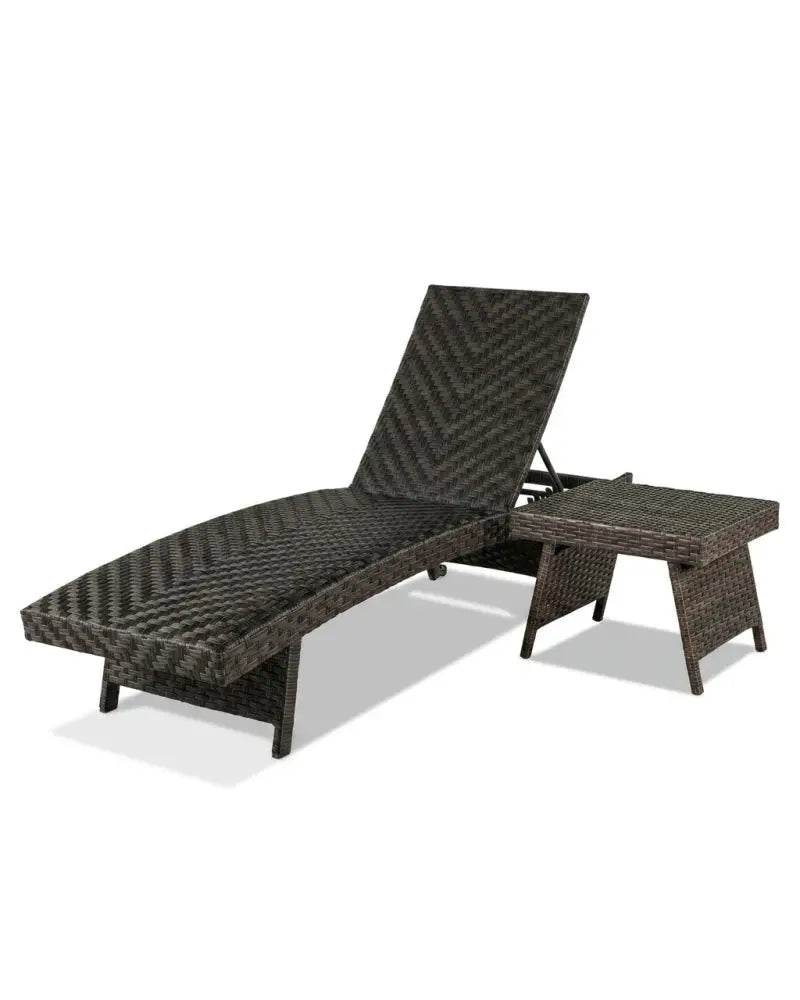 2-Piece Folding Padded Rattan Patio Chaise Lounge with Side Table Set - Outdoor Chaise Lounges