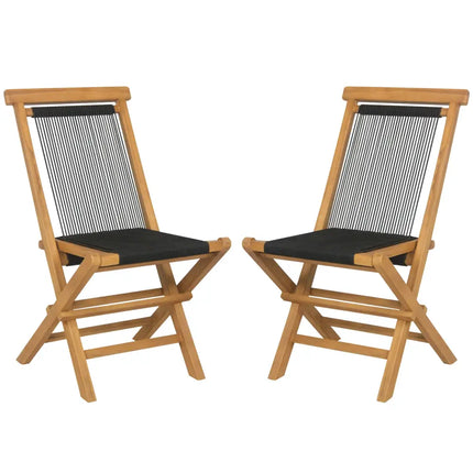 2 Piece Indonesia Teak Patio Folding Chairs with Woven Rope Seat and Back for Porch Backyard Poolside - Natural - Patio