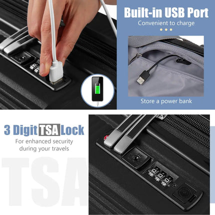 2-Piece Luggage Set 20 Inch Carry-on Suitcase and 14 Inch Cosmetic Case-Black - Black - Camping