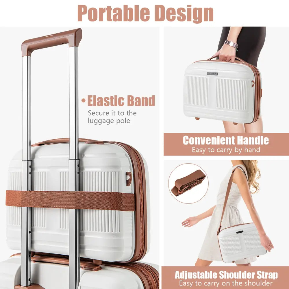 2-Piece Luggage Set 20 Inch Carry-on Suitcase and 14 Inch Cosmetic Case-White - White - Camping