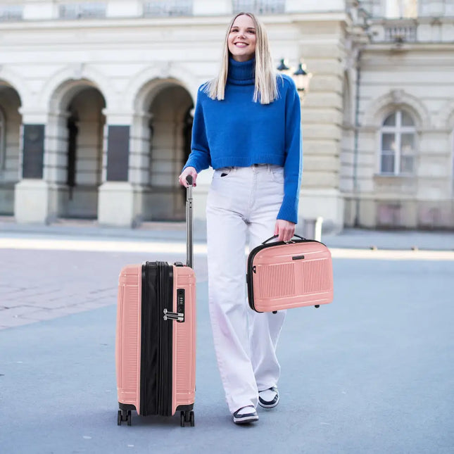 2-Piece Luggage Set 20 Inch Carry-on Suitcase and 14 Inch Cosmetic Case-Pink - Pink - Camping