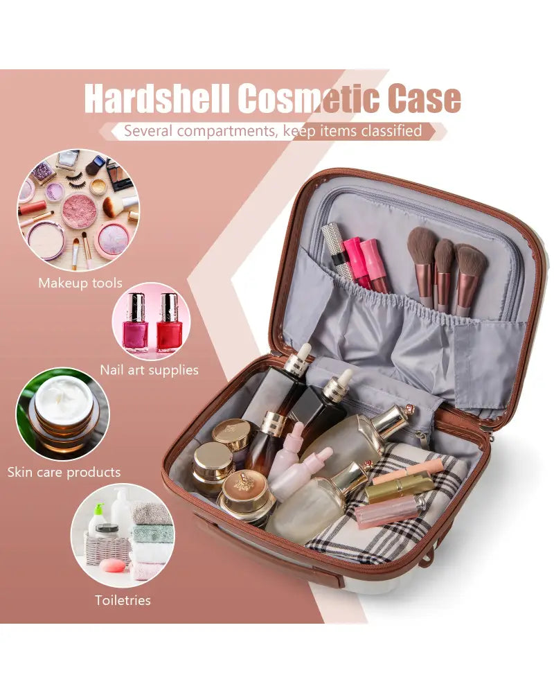 2-Piece Luggage Set 20 Inch Carry-on Suitcase and 14 Inch Cosmetic Case-White - White - Camping