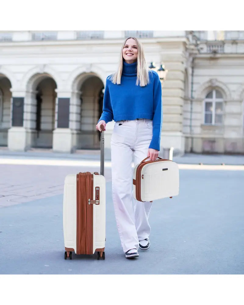 2-Piece Luggage Set 20 Inch Carry-on Suitcase and 14 Inch Cosmetic Case-White - White - Camping