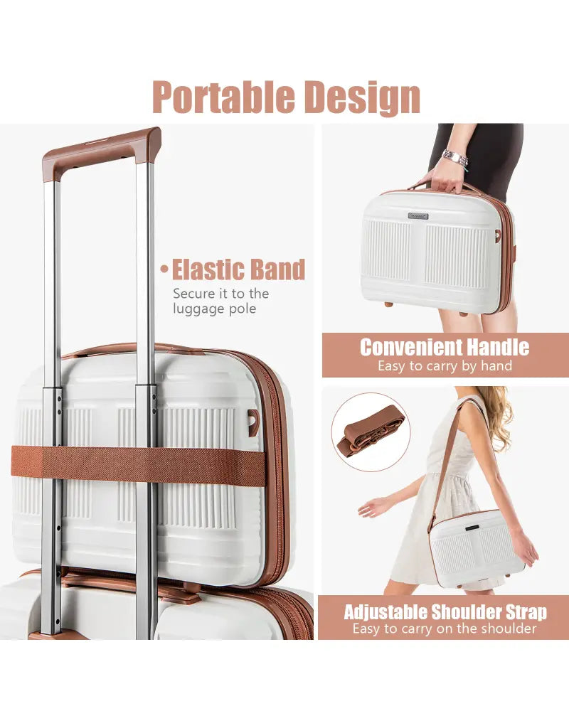 2-Piece Luggage Set 20 Inch Carry-on Suitcase and 14 Inch Cosmetic Case-White - White - Camping