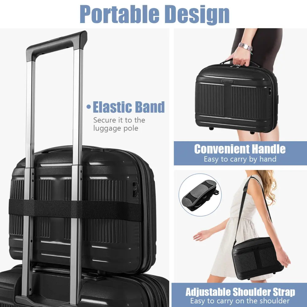 2-Piece Luggage Set 20 Inch Carry-on Suitcase and 14 Inch Cosmetic Case-Black - Black - Camping