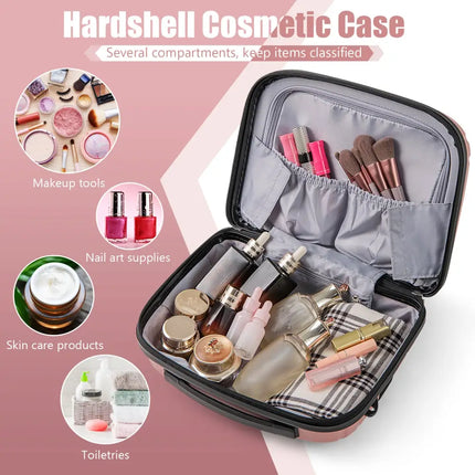 2-Piece Luggage Set 20 Inch Carry-on Suitcase and 14 Inch Cosmetic Case-Pink - Pink - Camping