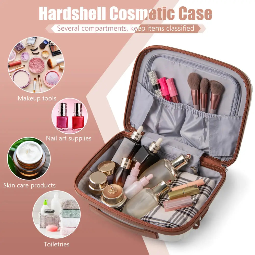 2-Piece Luggage Set 20 Inch Carry-on Suitcase and 14 Inch Cosmetic Case-White - White - Camping