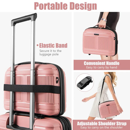 2-Piece Luggage Set 20 Inch Carry-on Suitcase and 14 Inch Cosmetic Case-Pink - Pink - Camping