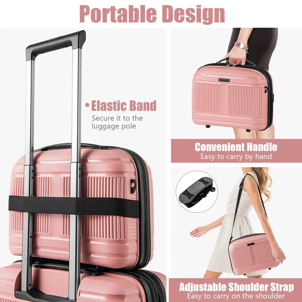2-Piece Luggage Set 20 Inch Carry-on Suitcase and 14 Inch Cosmetic Case-Pink - Pink - Camping
