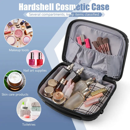 2-Piece Luggage Set 20 Inch Carry-on Suitcase and 14 Inch Cosmetic Case-Black - Black - Camping