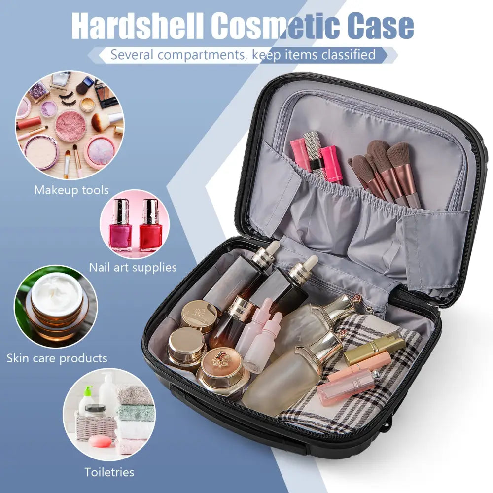 2-Piece Luggage Set 20 Inch Carry-on Suitcase and 14 Inch Cosmetic Case-Black - Black - Camping