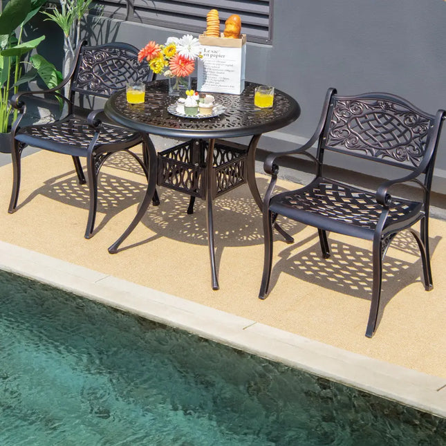 2-Piece Outdoor Cast Aluminum Chairs with Armrests and Curved Seats-Copper - Copper - Patio Dining Chairs