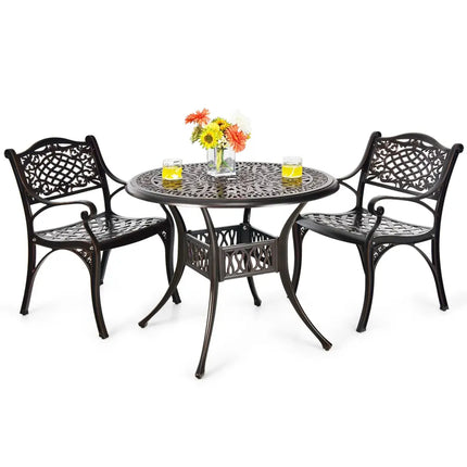 2-Piece Outdoor Cast Aluminum Chairs with Armrests and Curved Seats-Copper - Copper - Patio Dining Chairs