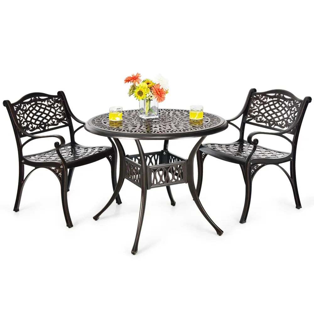 2-Piece Outdoor Cast Aluminum Chairs with Armrests and Curved Seats-Copper - Copper - Patio Dining Chairs
