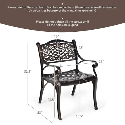 2-Piece Outdoor Cast Aluminum Chairs with Armrests and Curved Seats-Copper - Copper - Patio Dining Chairs