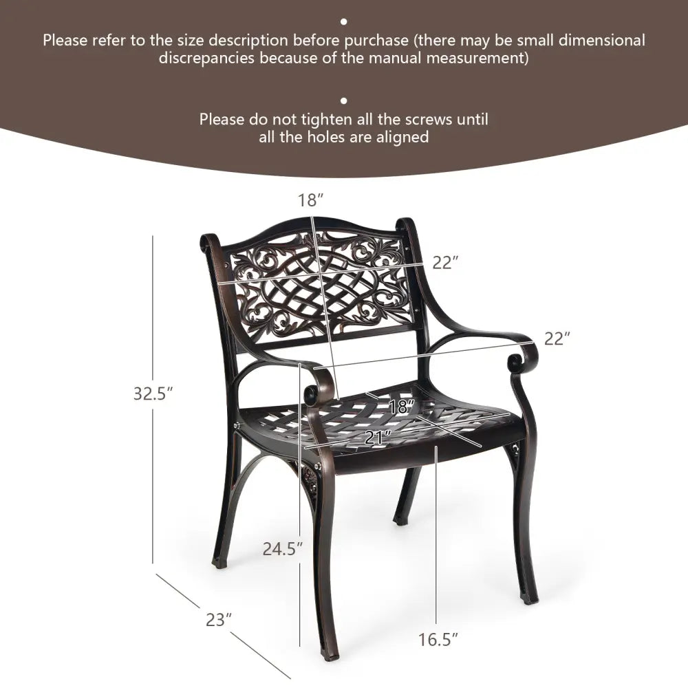 2-Piece Outdoor Cast Aluminum Chairs with Armrests and Curved Seats-Copper - Copper - Patio Dining Chairs