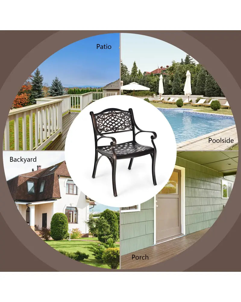 2-Piece Outdoor Cast Aluminum Chairs with Armrests and Curved Seats-Copper - Copper - Patio Dining Chairs