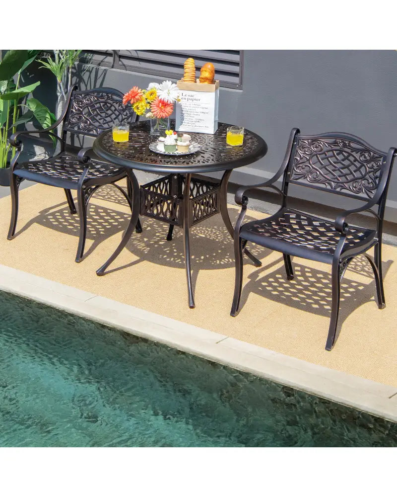 2-Piece Outdoor Cast Aluminum Chairs with Armrests and Curved Seats-Copper - Copper - Patio Dining Chairs