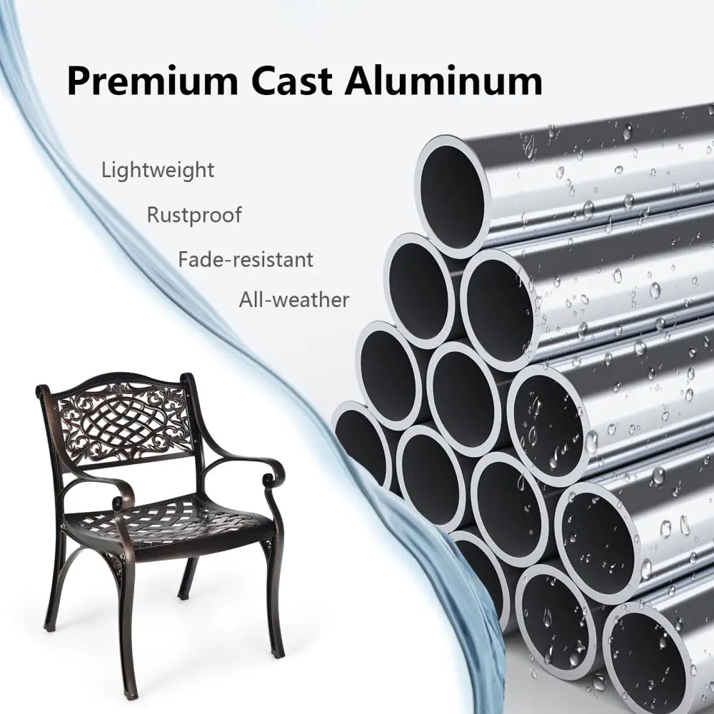 2-Piece Outdoor Cast Aluminum Chairs with Armrests and Curved Seats-Copper - Copper - Patio Dining Chairs