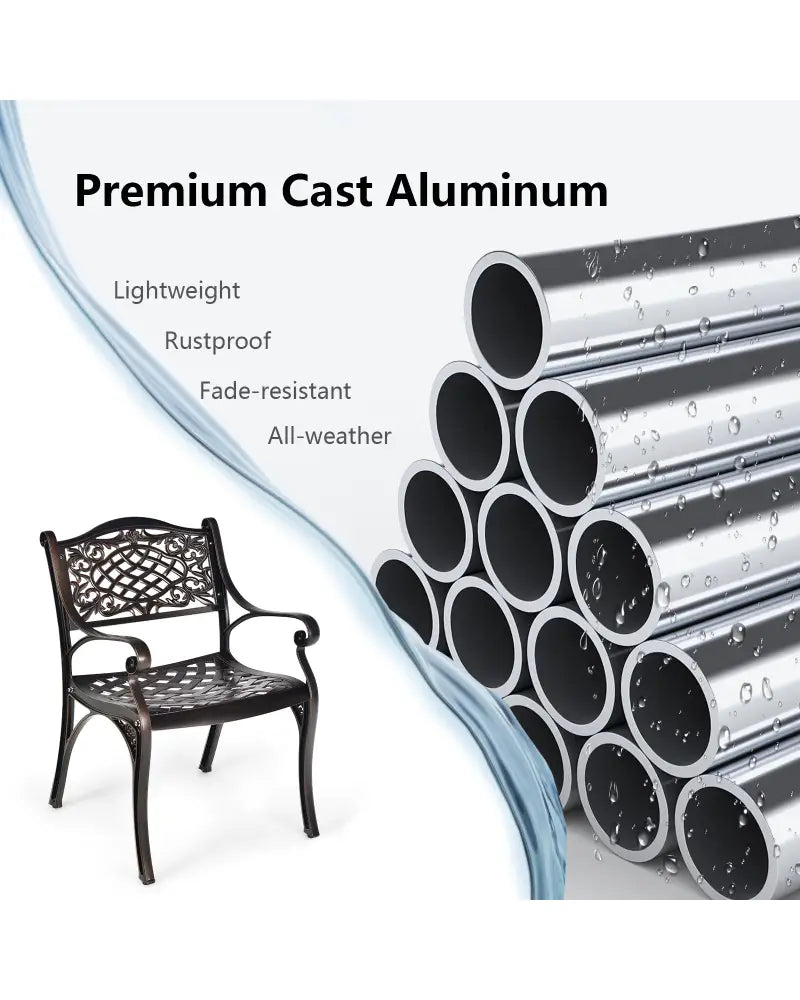 2-Piece Outdoor Cast Aluminum Chairs with Armrests and Curved Seats-Copper - Copper - Patio Dining Chairs