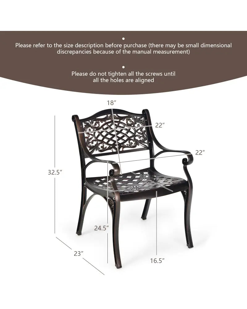 2-Piece Outdoor Cast Aluminum Chairs with Armrests and Curved Seats-Copper - Copper - Patio Dining Chairs