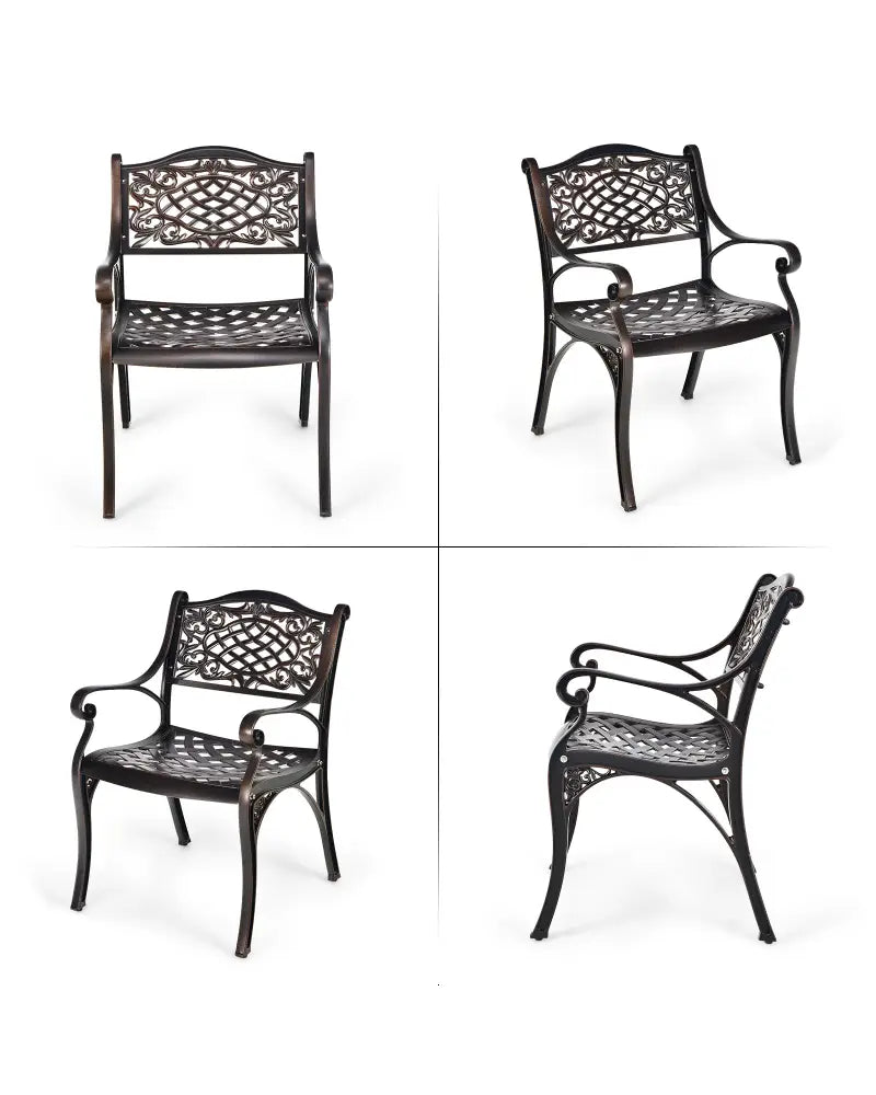 2-Piece Outdoor Cast Aluminum Chairs with Armrests and Curved Seats-Copper - Copper - Patio Dining Chairs