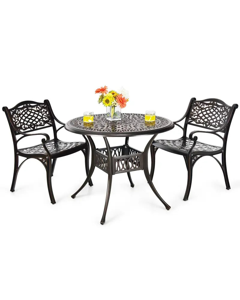 2-Piece Outdoor Cast Aluminum Chairs with Armrests and Curved Seats-Copper - Copper - Patio Dining Chairs
