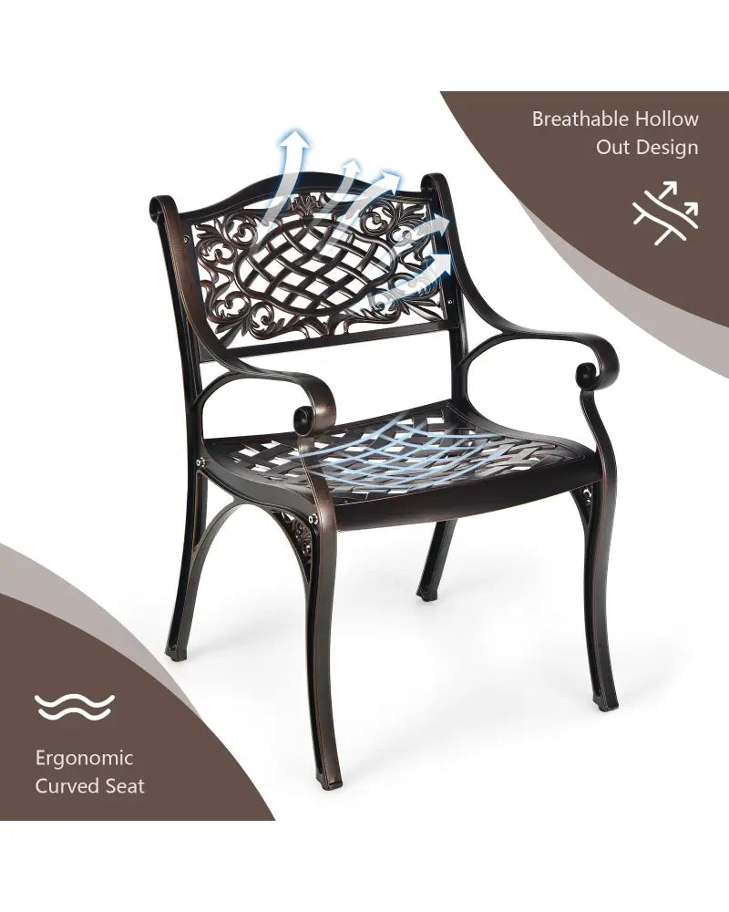 2-Piece Outdoor Cast Aluminum Chairs with Armrests and Curved Seats-Copper - Copper - Patio Dining Chairs