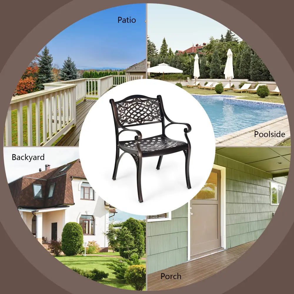 2-Piece Outdoor Cast Aluminum Chairs with Armrests and Curved Seats-Copper - Copper - Patio Dining Chairs