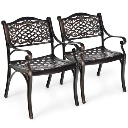 2-Piece Outdoor Cast Aluminum Chairs with Armrests and Curved Seats-Copper - Copper - Patio Dining Chairs