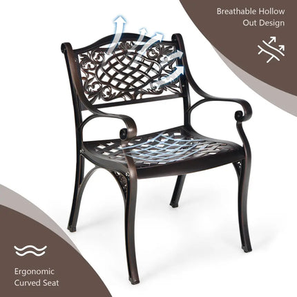 2-Piece Outdoor Cast Aluminum Chairs with Armrests and Curved Seats-Copper - Copper - Patio Dining Chairs
