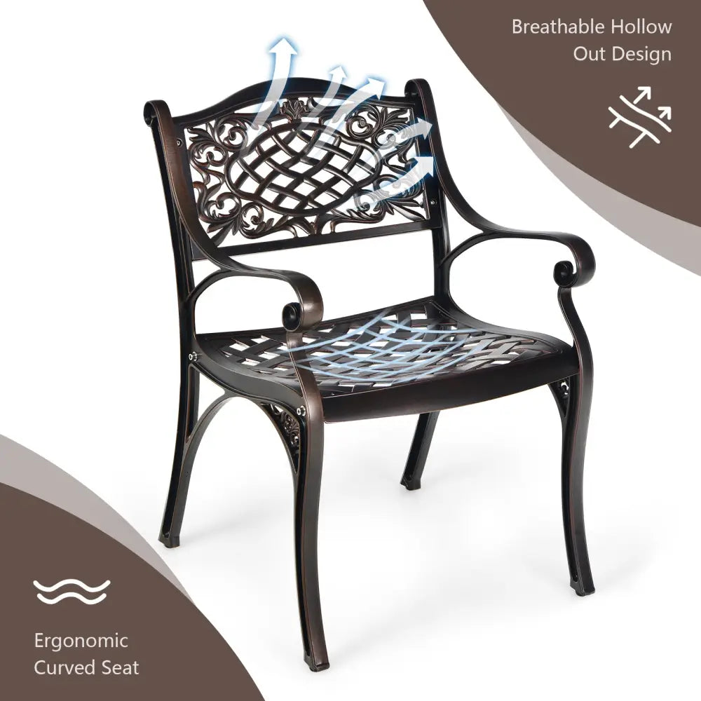 2-Piece Outdoor Cast Aluminum Chairs with Armrests and Curved Seats-Copper - Copper - Patio Dining Chairs