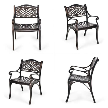 2-Piece Outdoor Cast Aluminum Chairs with Armrests and Curved Seats-Copper - Copper - Patio Dining Chairs