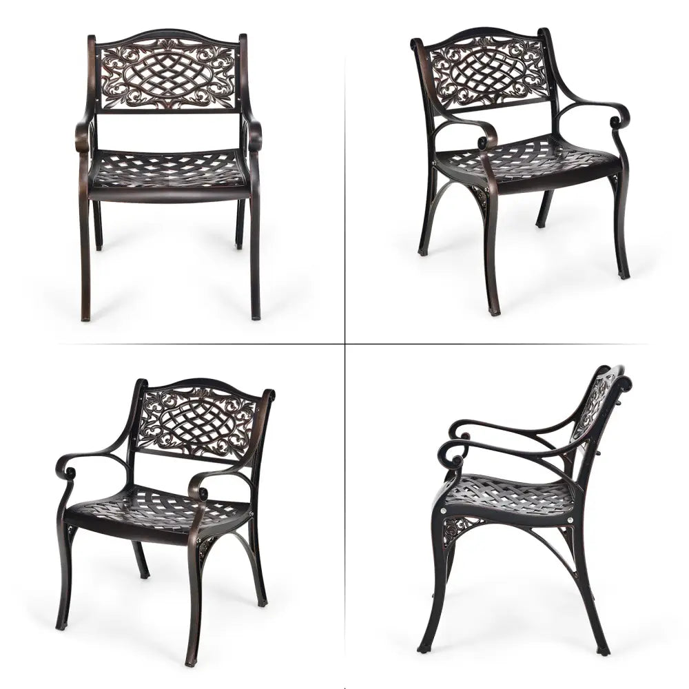 2-Piece Outdoor Cast Aluminum Chairs with Armrests and Curved Seats-Copper - Copper - Patio Dining Chairs