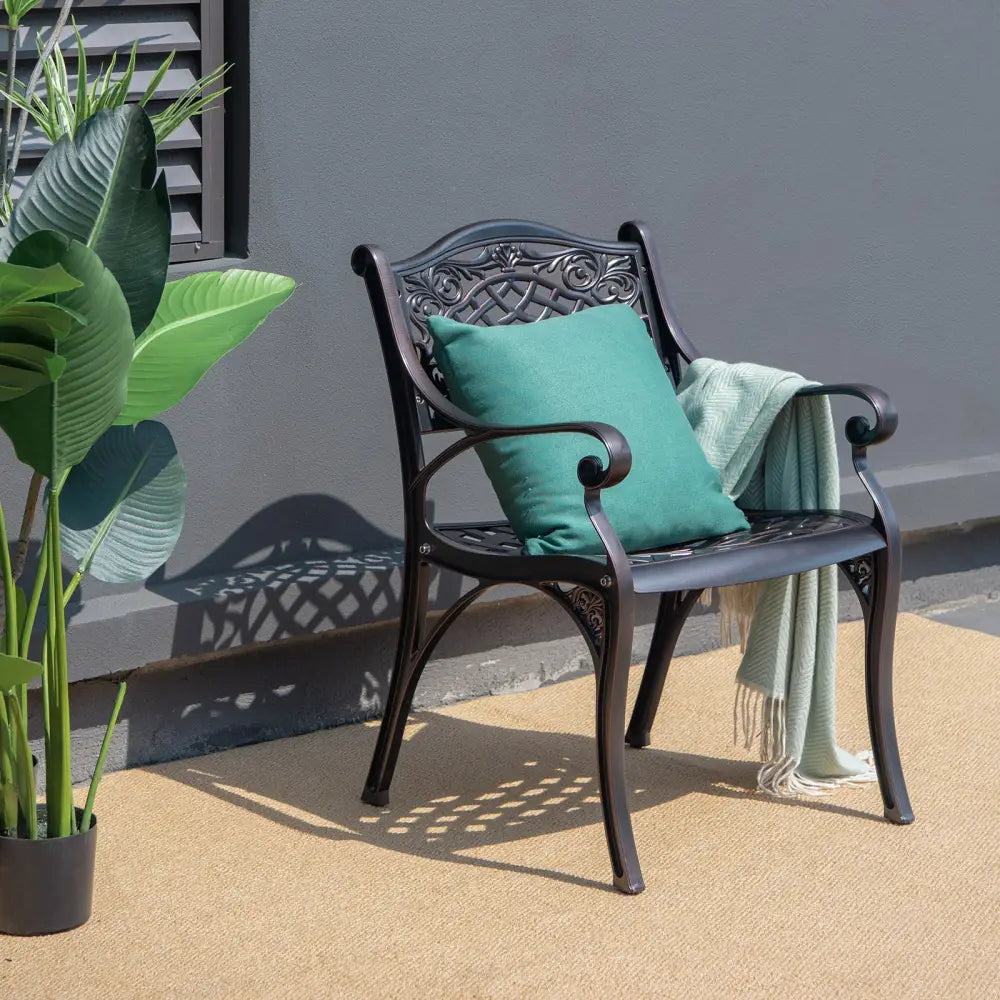 2-Piece Outdoor Cast Aluminum Chairs with Armrests and Curved Seats-Copper - Copper - Patio Dining Chairs