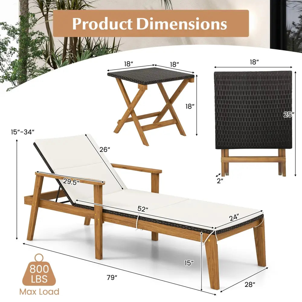 2 Piece Outdoor Chaise Lounge Chair Set Rattan Patio Chaise with Armrests - Patio Conversation Sets