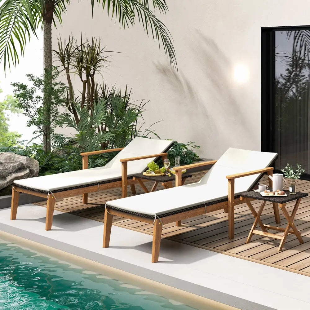 2 Piece Outdoor Chaise Lounge Chair Set Rattan Patio Chaise with Armrests - Patio Conversation Sets