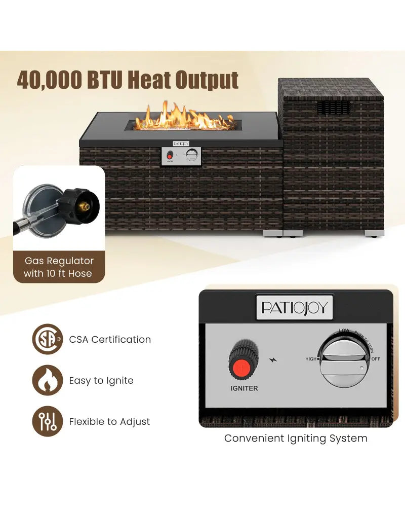 2-Piece Outdoor Rattan Fire Table Set 32 Inch Rectangle Gas Firepit with Tank Cover-Brown - Brown - Fire Pit Tables