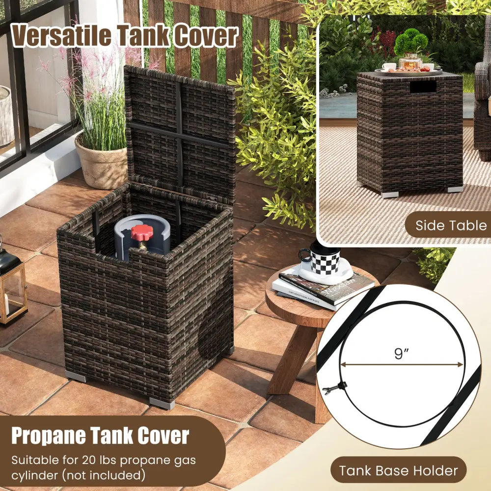 2-Piece Outdoor Rattan Fire Table Set 32 Inch Rectangle Gas Firepit with Tank Cover-Brown - Brown - Fire Pit Tables