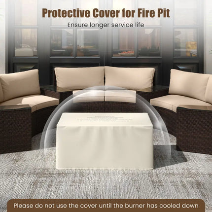 2-Piece Outdoor Rattan Fire Table Set 32 Inch Rectangle Gas Firepit with Tank Cover-Black - Black - Fire Pit Tables