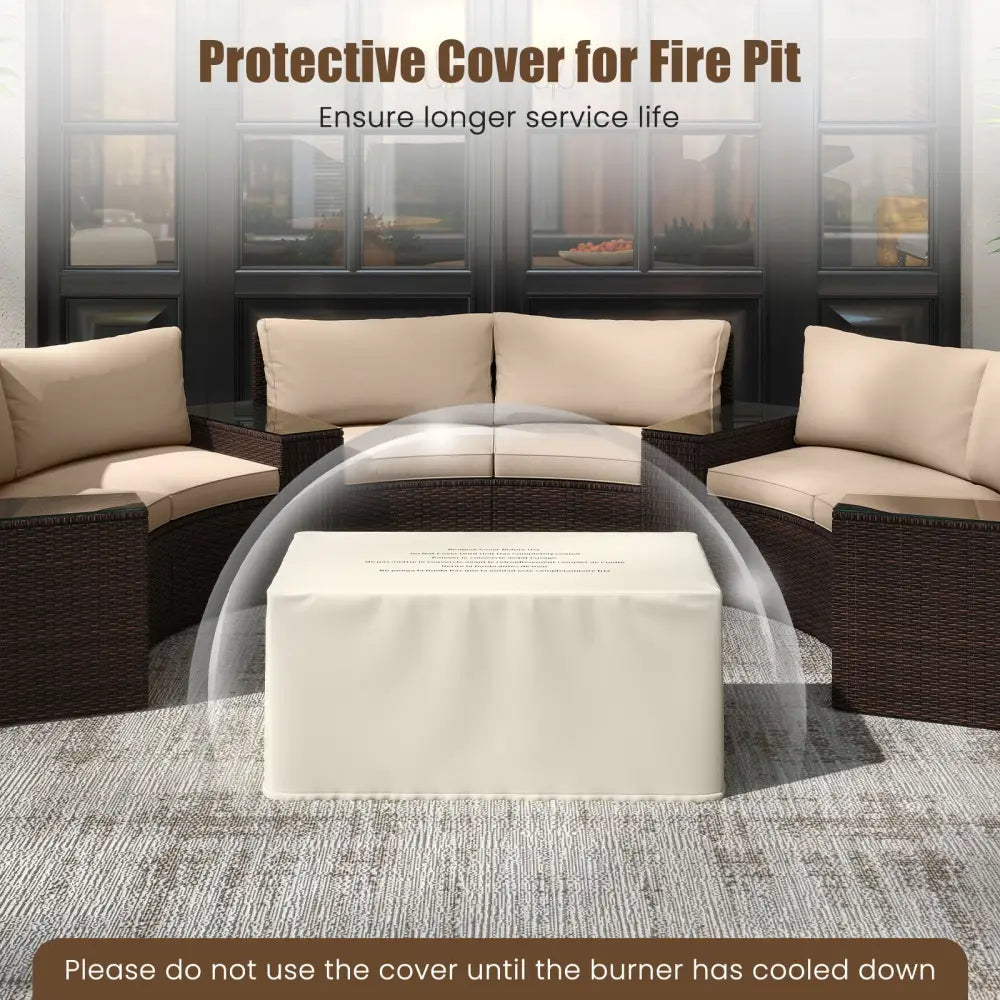 2-Piece Outdoor Rattan Fire Table Set 32 Inch Rectangle Gas Firepit with Tank Cover-Gray - Gray - Fire Pit Tables