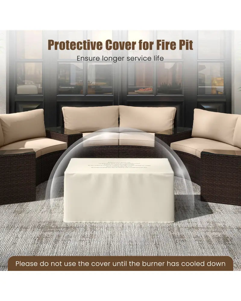 2-Piece Outdoor Rattan Fire Table Set 32 Inch Rectangle Gas Firepit with Tank Cover-Black - Black - Fire Pit Tables